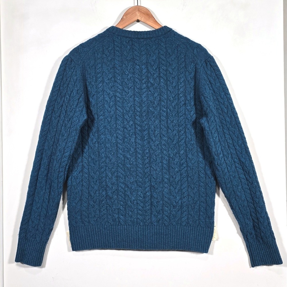 Todd Snyder Cable Knit Sweater Large Teal Blue 100% Lambs Wool Crew Neck - Picture 2 of 7